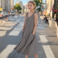 thumbnail image 2 of FAIWAD Robe d'Été en Coton et Lin pour Filles Sans Manches, Fluide, Robe Débardeur Ample pour Enfants avec Poches, 2 of 9