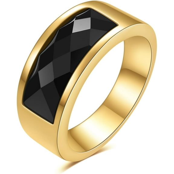 Inlaid Onyx Rings Casual Stainless Steel Agate Rings for Women Men,Women Statement Rings Stacking Rings Size 7-15