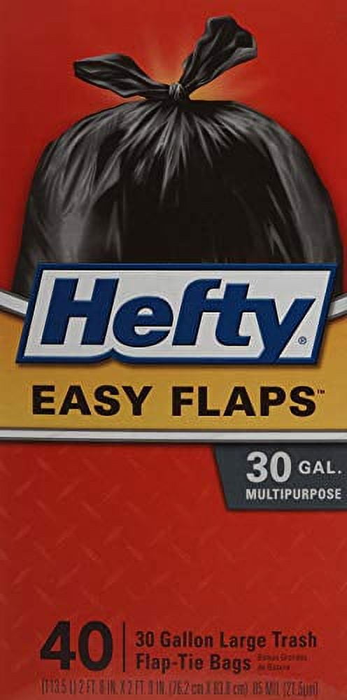 Hefty® Easy Flaps® Trash Bags, 30 gal, 0.85 mil, 30 x 33, Black