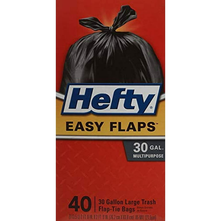 Hefty E2-7744 Easy Flaps Large Trash Bag, 30-Gallon, Black, 0.3 Mil, 4