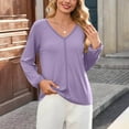 thumbnail image 4 of biudgviw Womens Blouses Dressy Casual Fashion Long Sleeve Work Tops Solid Color V Neck Pullover Shirts for Going Out Clothes, 4 of 5