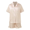 thumbnail image 4 of vigerkar Womens Silk Pajamas Set Button Down 2 Piece Satin Pjs Shorts Set Ruffle Notch Collar Sleepwear White, XL, 4 of 6