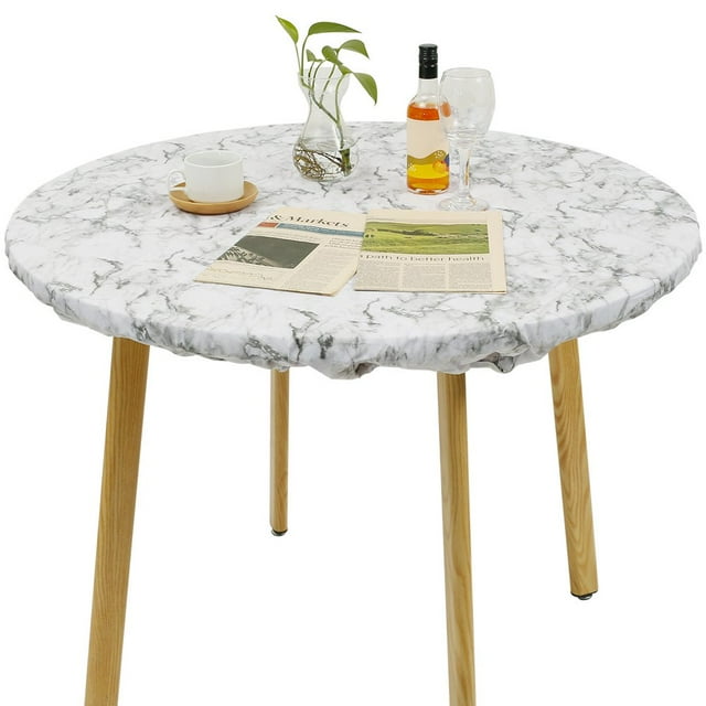 Indoor Outdoor Patio Fitted Vinyl Tablecloth Flannel Backing Elastic Edge Waterproof Plastic Table Cover Sunflowers Pattern for 6-Seat Table of 45-56’’ Diameter