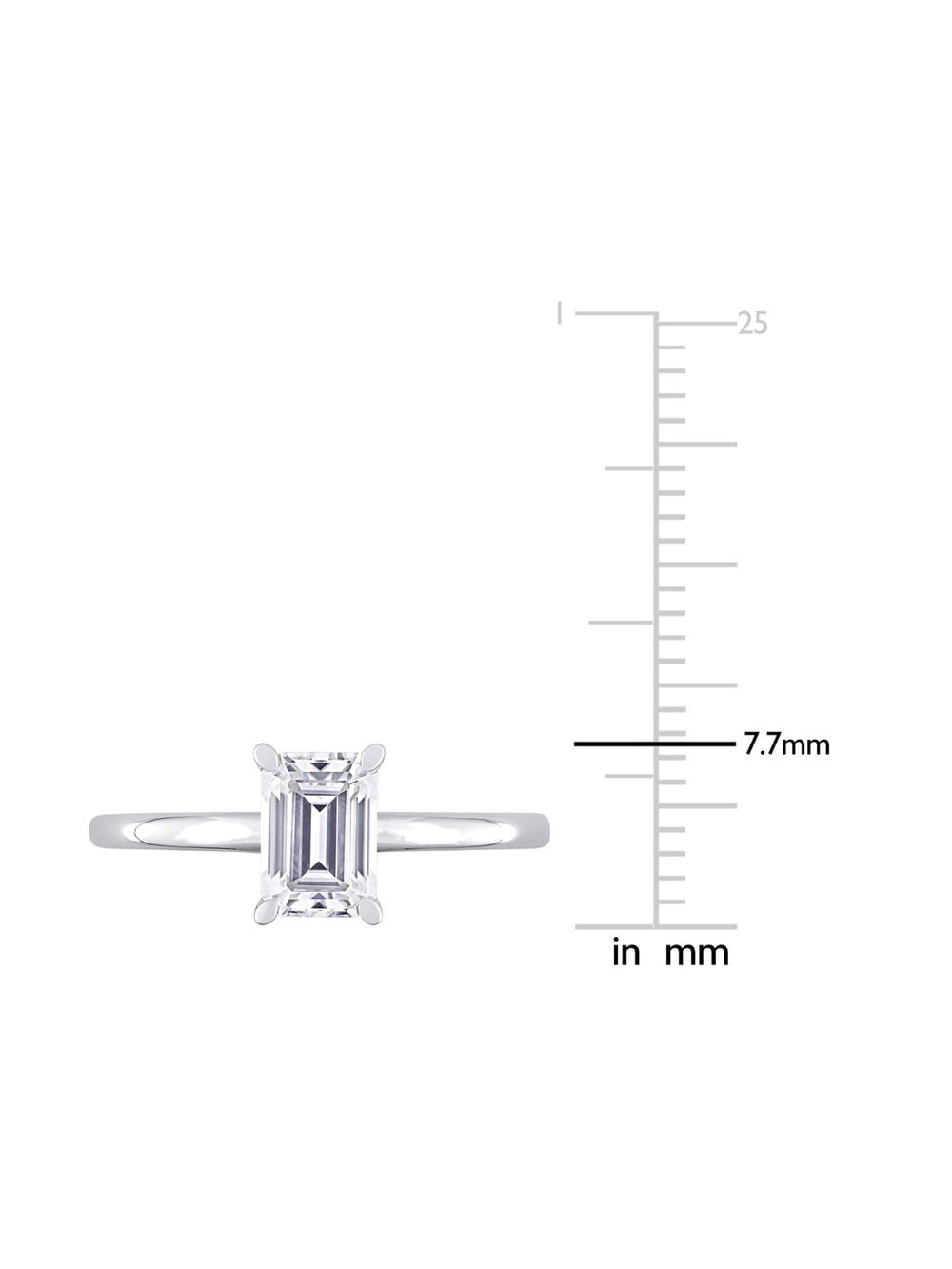1.00 Carat (Ctw) Lab-Created Emerald-Cut Moissanite Engagement Ring in Sterling Silver for Women