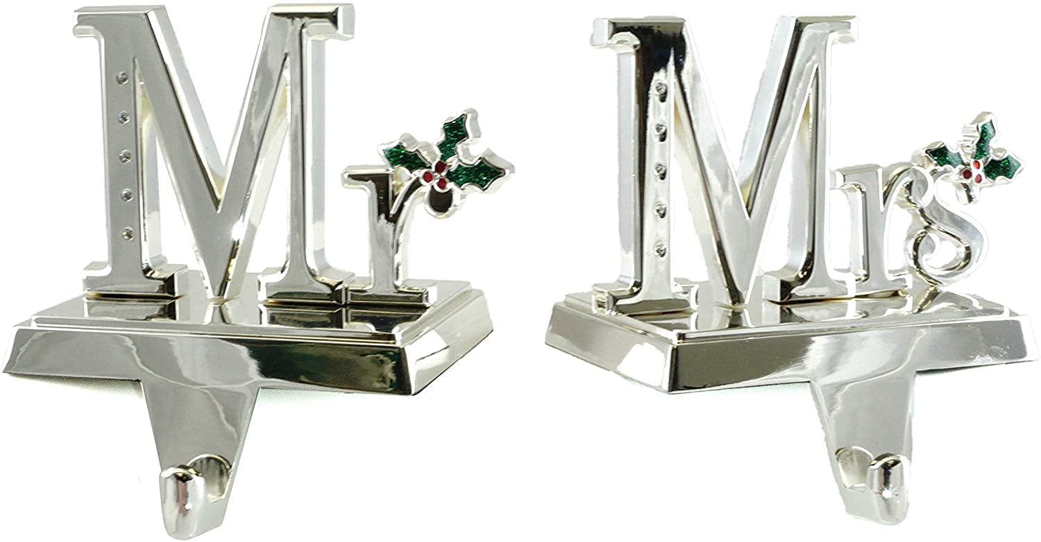 2 Pack Christmas Stocking Holder Silver Metal Letters Hanger for Mantle