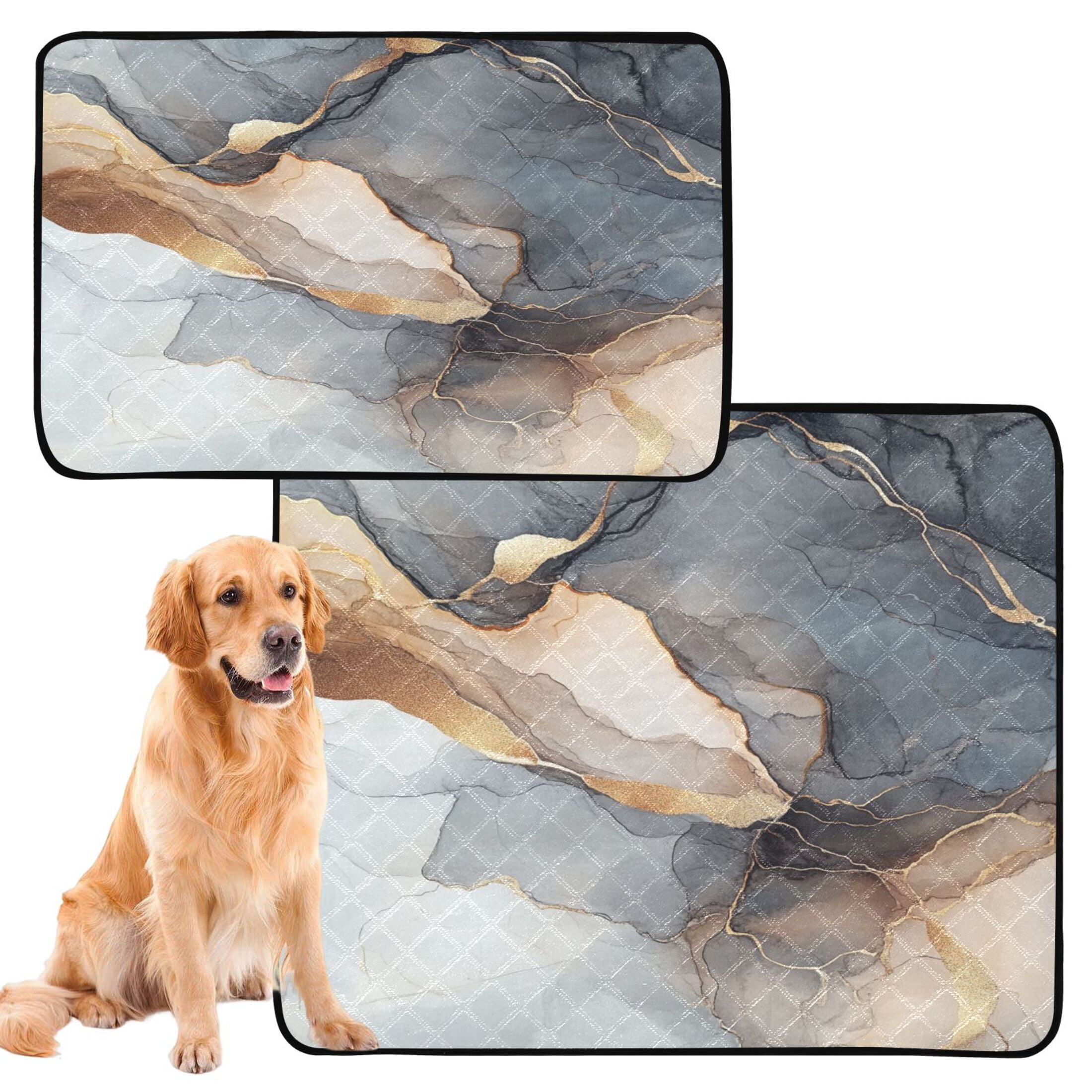 Qxltty Gilt Brown Marble Cat litter Pads Pet Set of 3 Diaper Mats Center Anti-leakage Layer Absorbent Soft and Comfortable