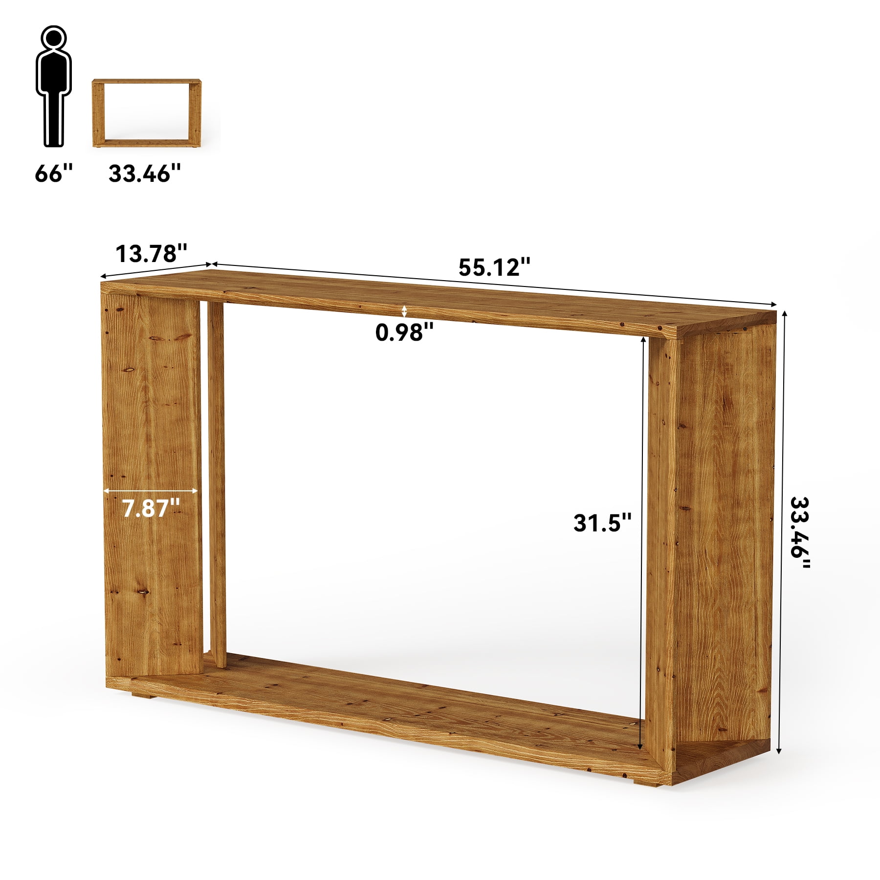 Finmind 2-Tier Solid Wood Console Table, 55 Inch Farmhouse Entryway Table Indoor for Foyer, Hallway, Brown