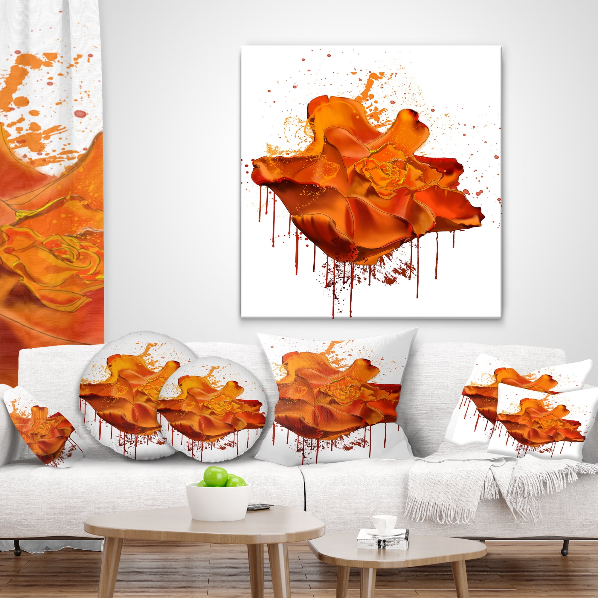 Designart Abstract Brown Rose with Splashes - Floral Throw Pillow - 16x16
