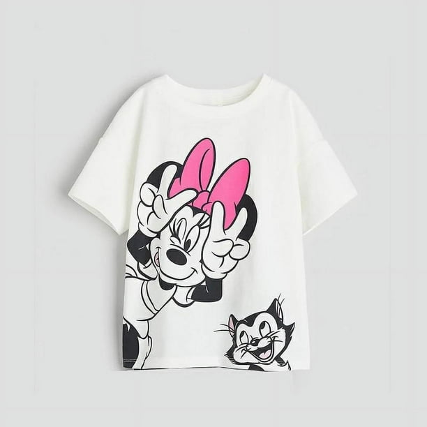 Camiseta de cuello redondo con estampado de dibujos animados de Disney para niños y niñas, ropa de moda para exteriores, Tops de manga corta con estampado lindo, novedad de verano