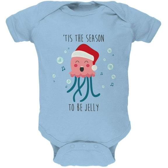 Christmas 'Tis the Season to be Jelly Jolly Jellyfish Pun Soft Baby One Piece Light Blue 12-18 M