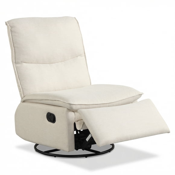 Gymax 360-Degree Nursery Reclining Rocker Chair w/Cushioned Back Seat Footrest for Bedroom Beige
