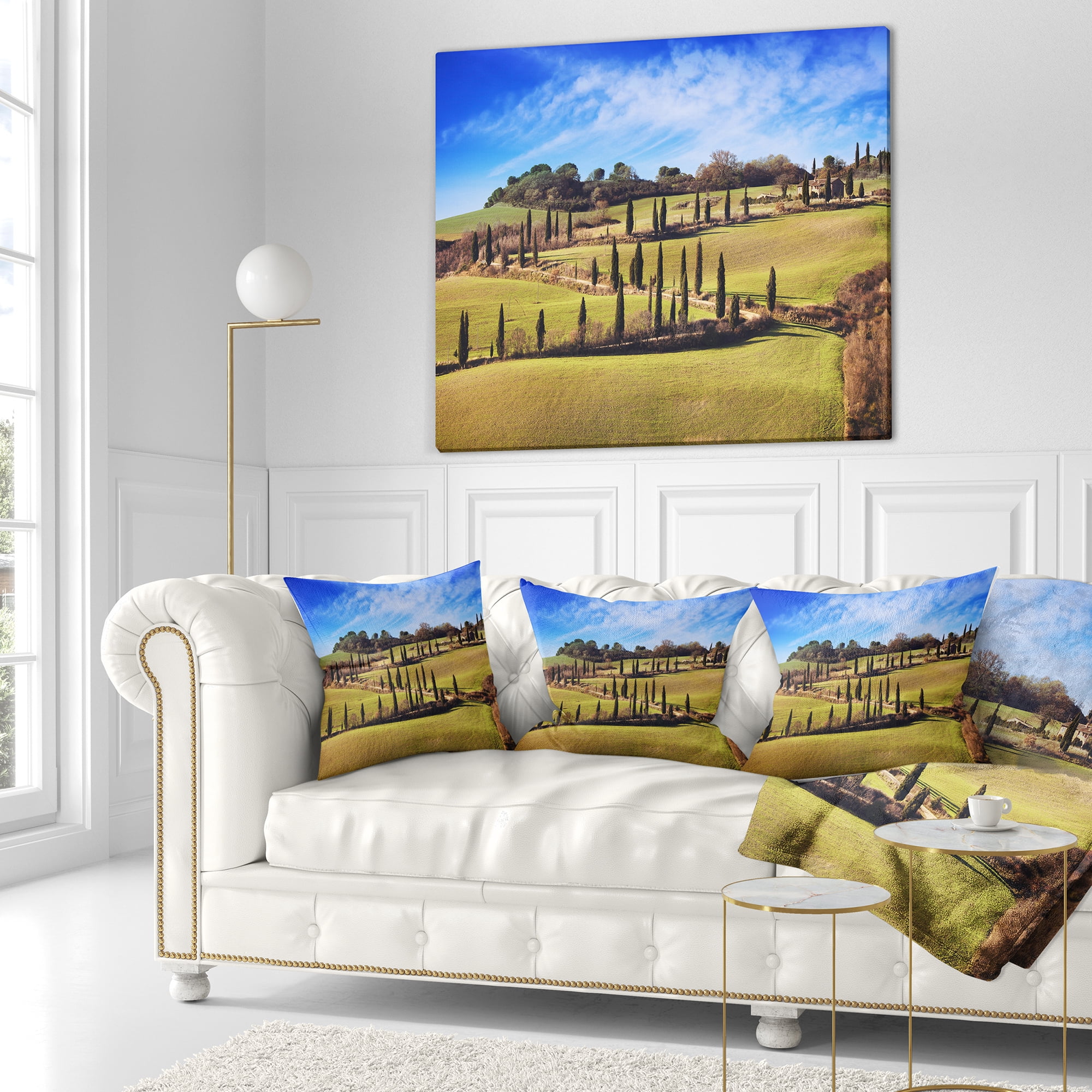 Designart Cypress Trees Scenic Road Siena Italy - Landscape Wall Throw Pillow - 18x18