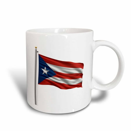 3dRose Flag of Puerto Rico on a flag pole over white Rican - Ceramic Mug,