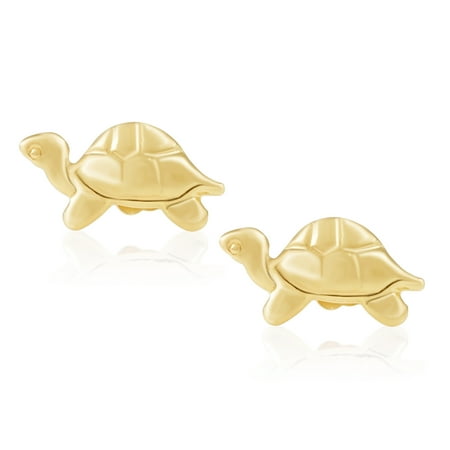 Screw Back Closure - 14KT Yellow Gold Children’s and Baby Girls Turtle Stud Earrings – Charming with Secure Screw Back Safety Closure