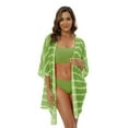 thumbnail image 4 of Baywell Women's 3 Piece Swimsuit Strapless Ribbed Bandeau Bikini Set 2 Piece Swimwear with Striped Kimono Chiffon Cardigans Cover Up Three Piece Bathing Suits XS-XL, 4 of 8
