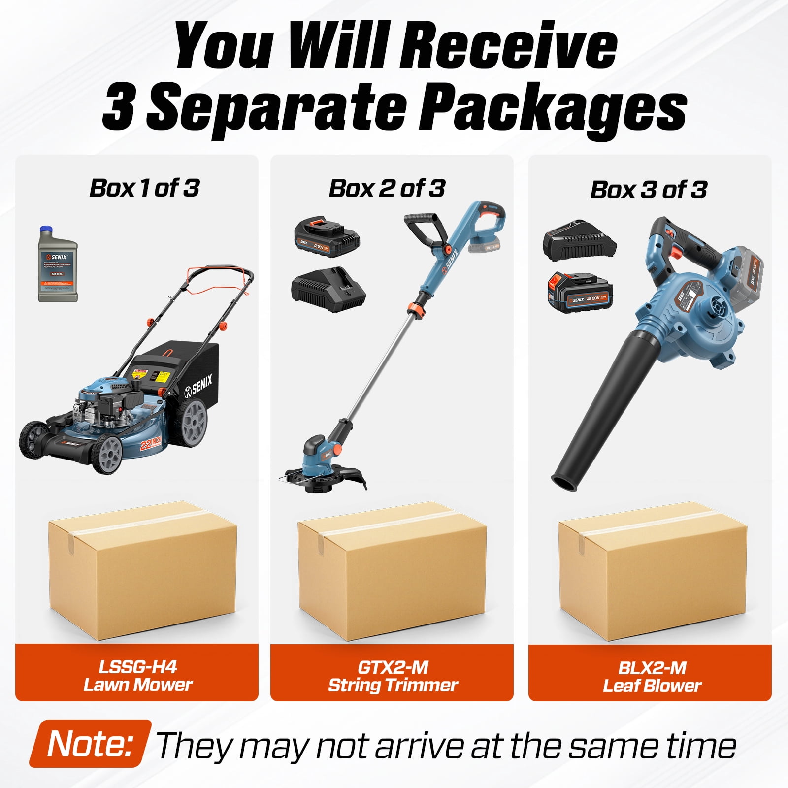 SENIX 3-Tool Combo Kit w/ LSSG-H4, BLX2-M, GTX2-M: 170CC 22" Self-Propelled Gas Lawn Mower, 20V 75 CFM Cordless Blower & 10" Cordless String Trimmer, Batteries & Chargers Included