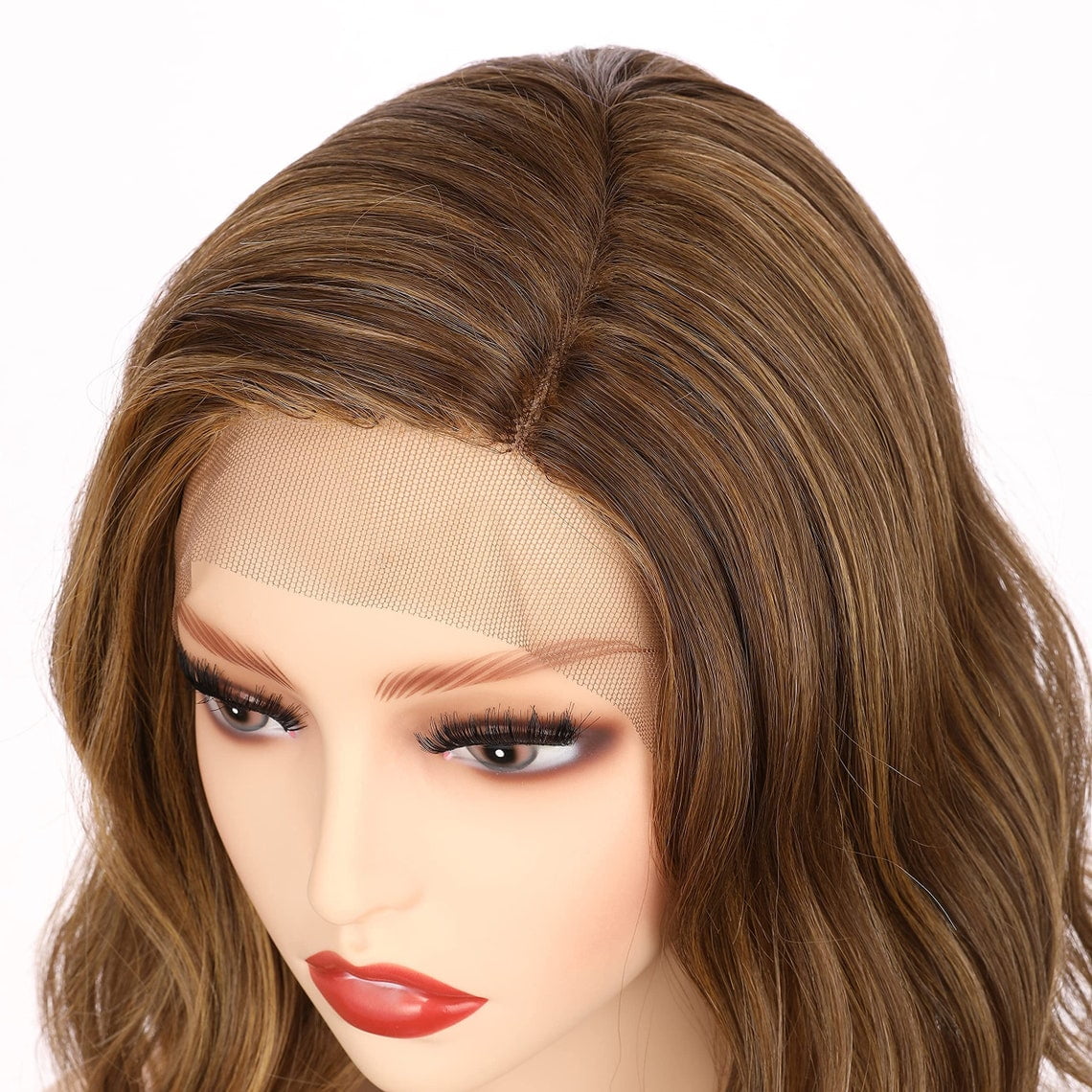 Onedor Shoulder Length Side Part Lace Front Short Wavy Hair Bob Wigs for Women (Light Brown Evenly Blended with Dark Natural Blonde)