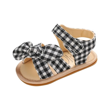 

Saving Clearance! Kukoosong Toddler Sandals Baby Girls Sandals Plaid Cute Summer Flat Princess Shoes Infant First Walkers Black 3-9 Months