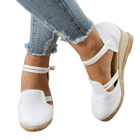 

Women s Sandals Platform Wedge Linen Fashion Versatile Braided Buckle Breathable Shoes for Women Size 7