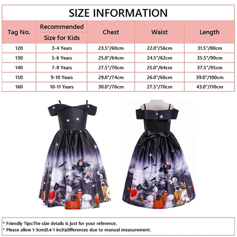 Girls Halloween Witch Costume | Kids Witch Dress With Hat | Ghost Pumpkin Skull Print Fancy Dress