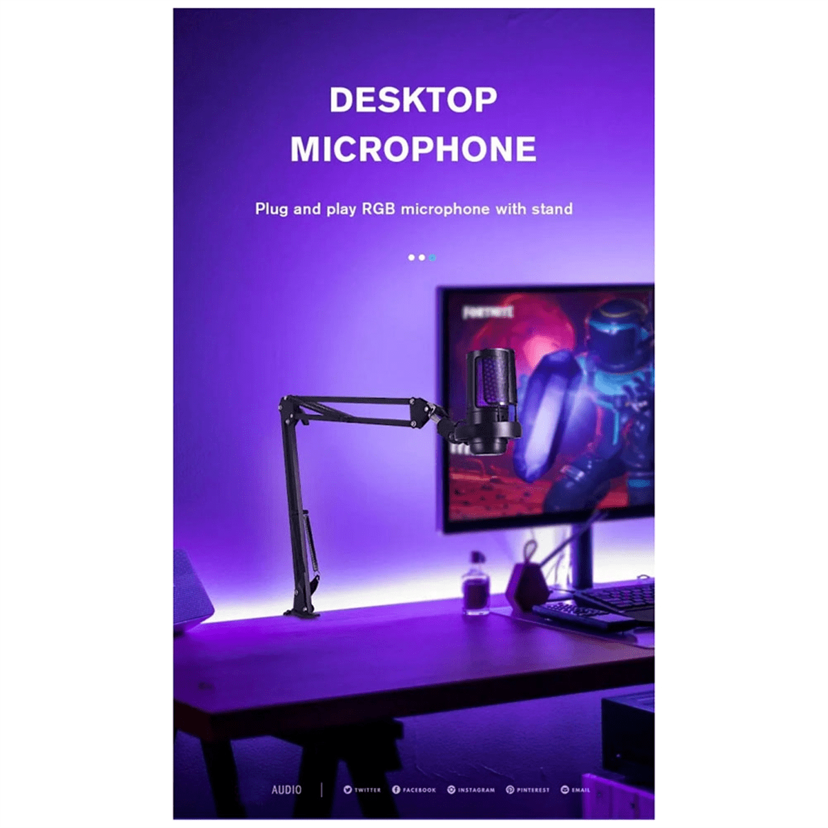 Gaming RGB Recording Microphone with Adjustable Arm Stand