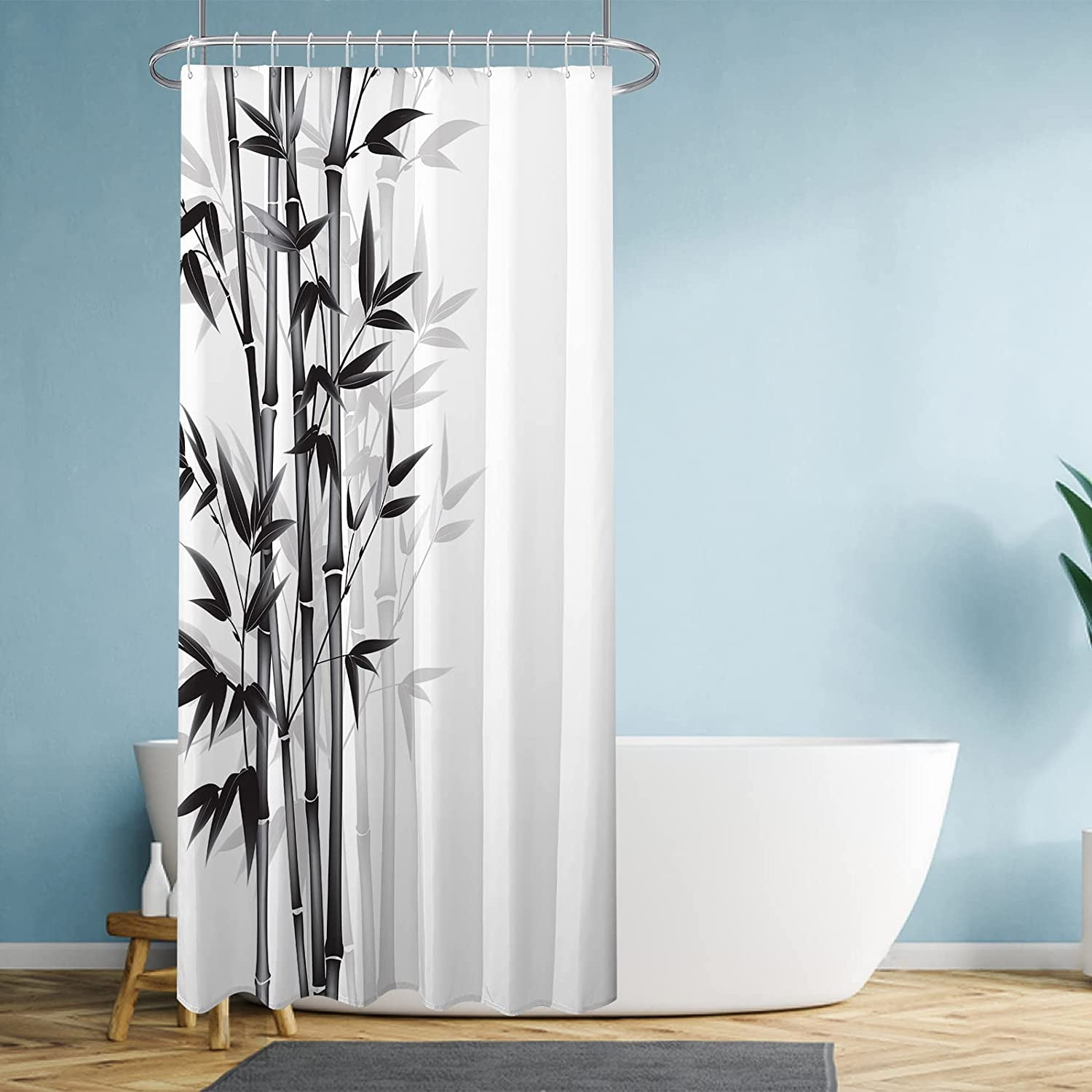 Narrow Size RV Shower Curtain 36Wx72HInch Bamboo Shower Curtain Set, Black & White Simple Shower
