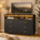 thumbnail image 1 of Zocalo Cómoda de 6 Cajones con Luz LED RGBW, Mueble para TV hasta 60 Pulgadas, Organizador Multifuncional con Estantes Abiertos para Dormitorio, Sala o Comedor, 120 x 40 x 100 cm, Negro, 1 of 13