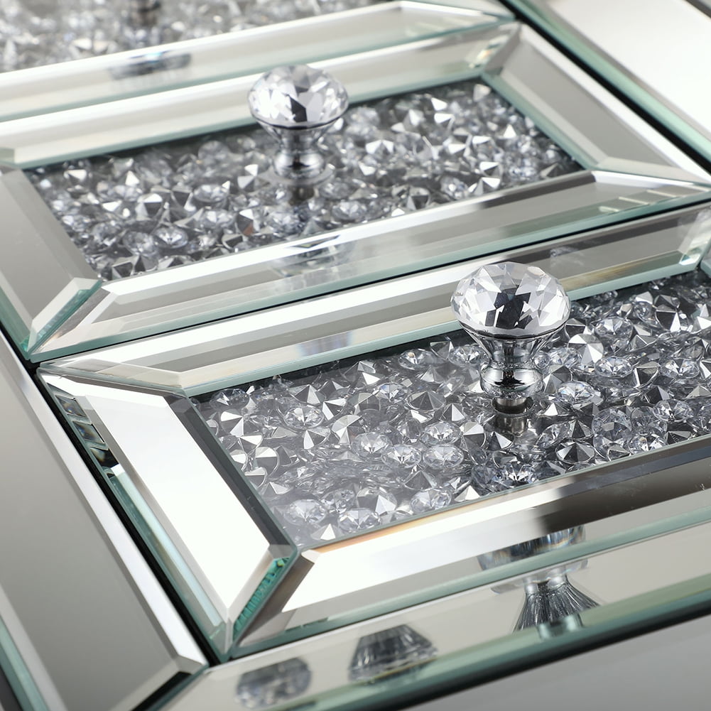 Kadyn Modern Mirrored Bedside Cupboard, Bedside Cabinets with 3 Crystal Diamond Drawers, Bedside Furniture for Bedroom Living Room