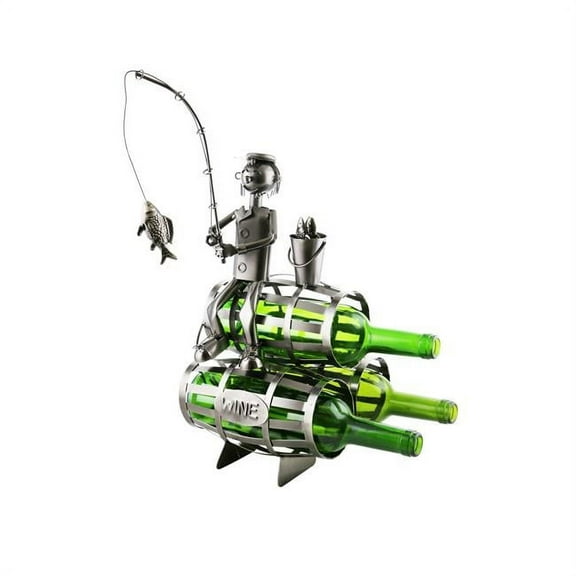 Three Star Import & Export ZB1400 16 x 8 in. Fisherman on 3 Barrels Wine Bottle Holder