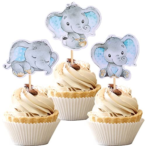 12 x Its A boy Cupcake Topper Elephants and Balloons Baby Shower Cup Cake 