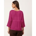 thumbnail image 3 of Moomaya Solid Tie-Up Tops For Women, Quarter Sleeves Round Neck Casual Viscose Top, 3 of 6