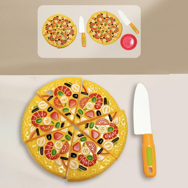 Juego de juguetes para cortar pizza | Comida simulada de juego de simulación de cocina | Pizza de plástico realista de 6 rebanadas con cuchillo | Accesorio de cocina duradero para juegos de rol |