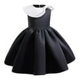 thumbnail image 2 of gljltg Girls' 100% Polyester Big Bow Striped Princess Dress Breathable Soft Comfort for Daily Travel Birthday Party, 3-12 Years, 2 of 7