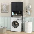 thumbnail image 3 of Over The Toilet Storage Cabinet Bathroom Toilet Organizer with Double-Door Cabinet & Open Compartment Adjustable Shelf & Bottom Bar Space-saving Over Toilet Rack for Laundry Room Black, 3 of 9