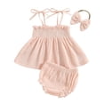 thumbnail image 2 of Girls Outfit Sets Girl Set Baby Girls Spring Summer Solid Cotton Ribbed Sleeveless Tops Shorts Outfits Headbands Clothes, 2 of 3
