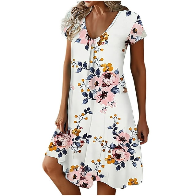 jovati Robe d'Été pour Femmes Aguichant Mode Femmes Décontractée Aguichant à Col en V Imprimée Robe d'Été à Manches Courtes Robe d'Été pour Femmes avec Manches Robe d'Été avec Manches pour Femmes