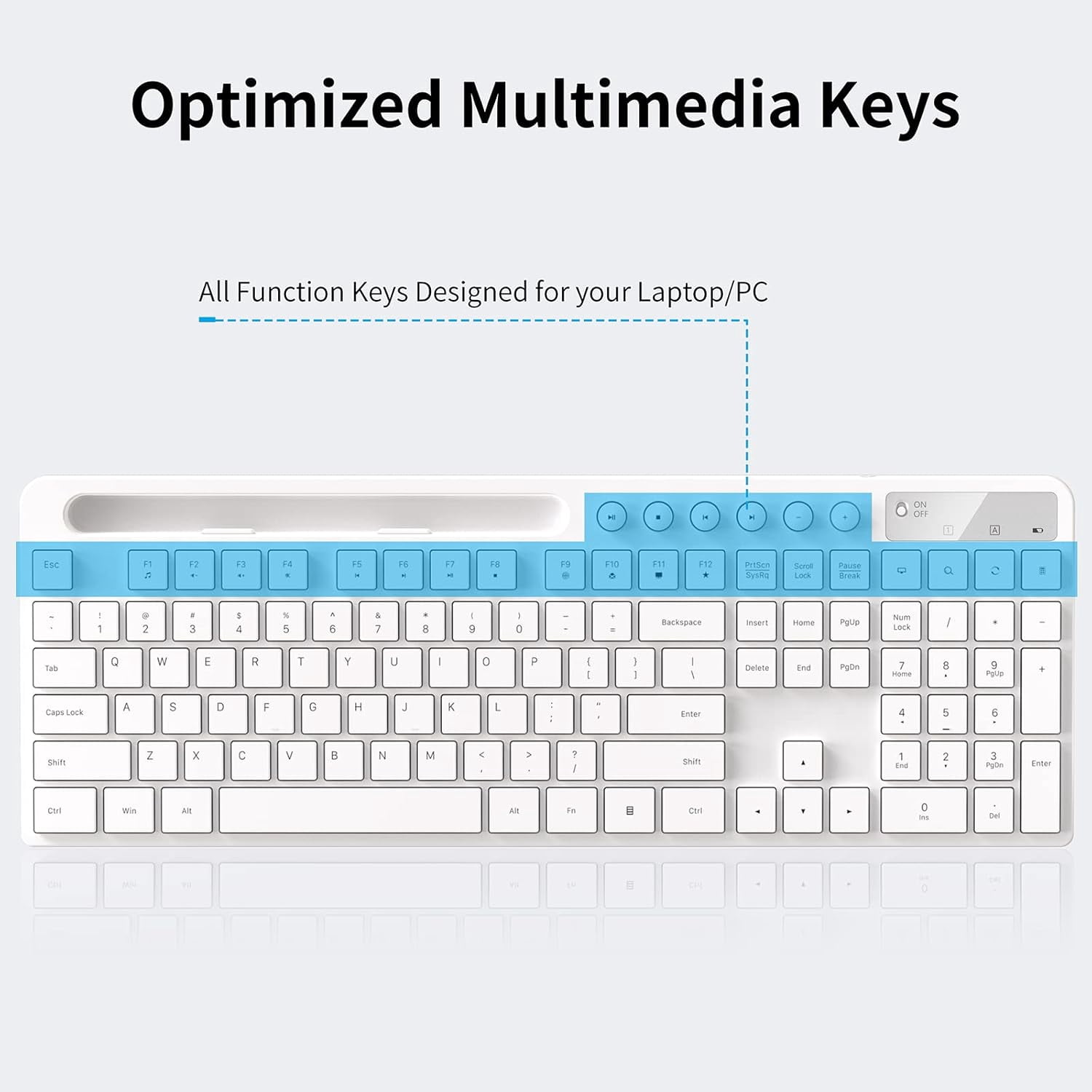 Marvo 2.4G Wireless Keyboard and Mouse Combo, Low Profile, Fluid Precise, Quiet, Tablet Holder,White