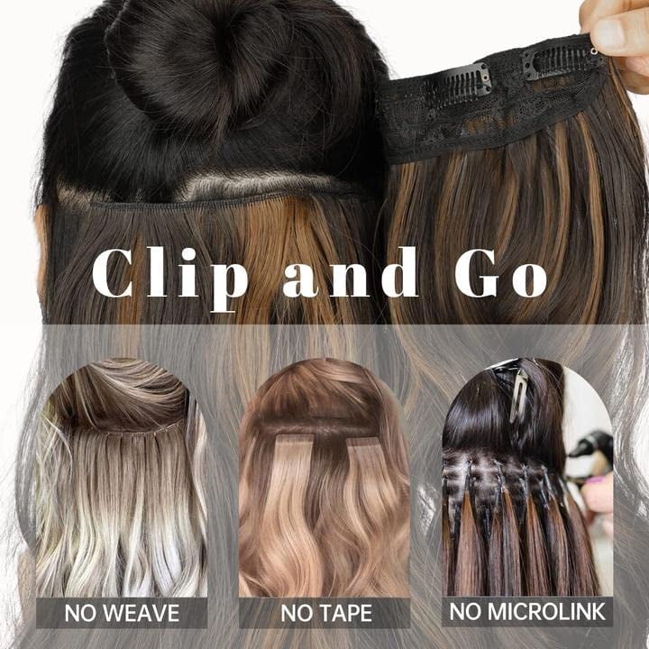 Clip in Long Wavy Synthetic Hair Extension 20 Inch Ash Brown Mixed Platinum Blonde 4PCS Thick Hairpieces Fiber Double Weft Hair for Women