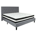 thumbnail image 2 of BizChair King Size Panel Tufted Upholstered Platform Bed in Light Gray Fabric with Pocket Spring Mattress, 2 of 6