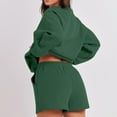 thumbnail image 5 of JIAYUE Women 2 Piece Outfits Sets Casual Long Sleeve Shorts Pocket Drawstring Solid Color Round Neck Top Loose Fit Female Trendy Clothing Set, 5 of 8