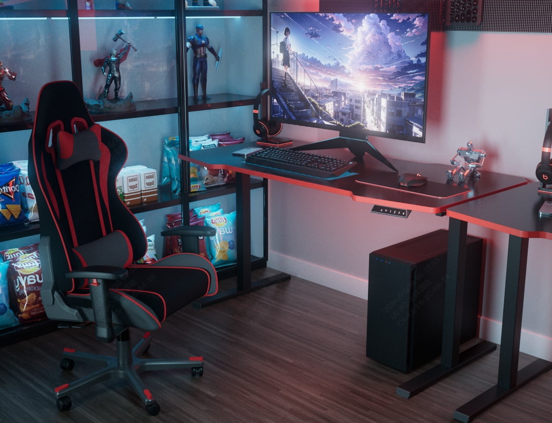MAYEERTY Electric Standing Desk Whole Piece Adjustable Height Desk for Home Office, Sit-Stand Computer Workstation, Black Frame + Black Top