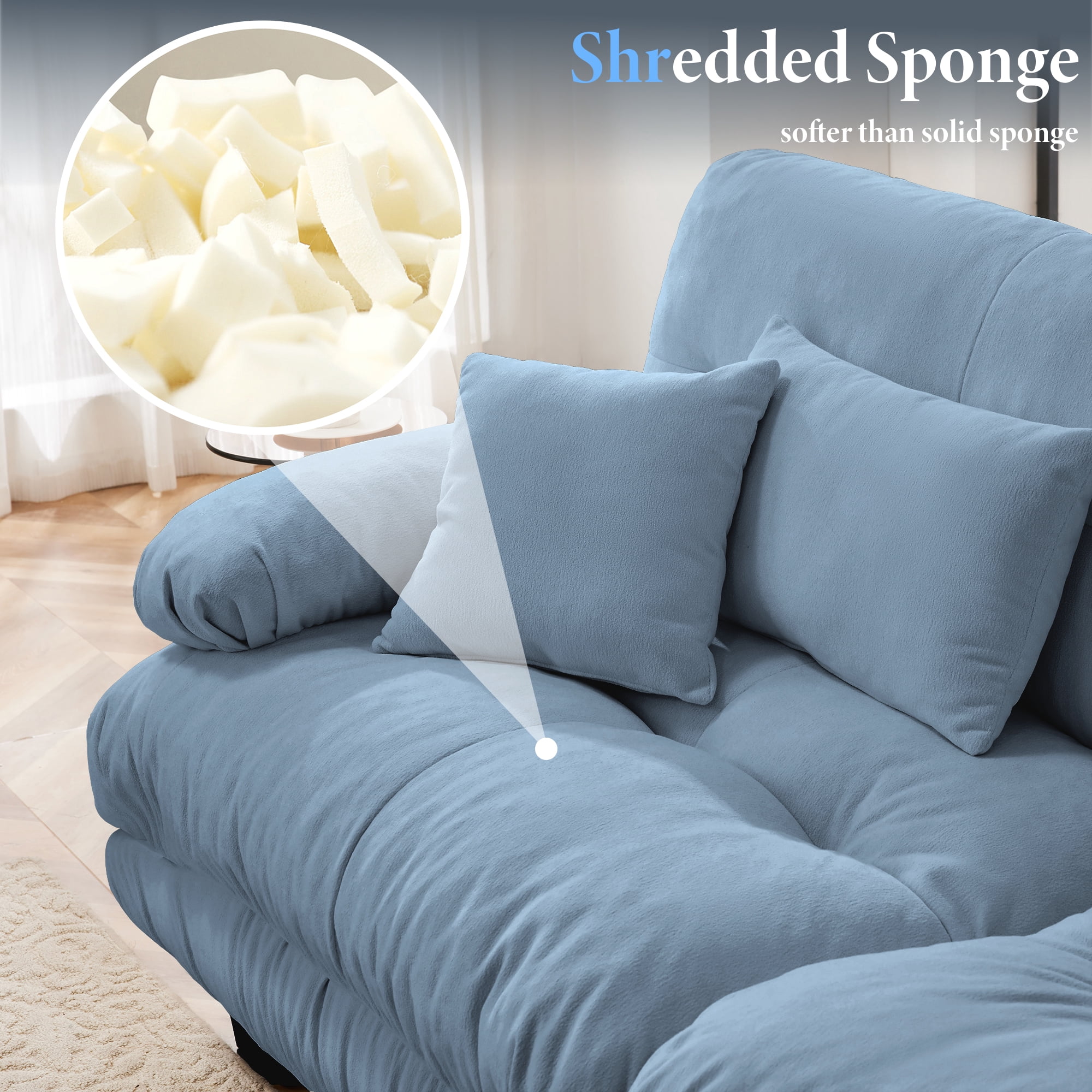 FFH 173.2" Modular Sectional Sofa, U Shaped Couch for Living Room, 4-Seater Comfy Cloud Couch with Deep Seat (Chenille Blue, 4 Seater with 2 Ottomans)