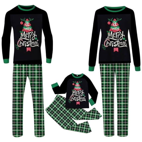 Fgnfyis Christmas Family Pajamas Matching Sets Holiday Long Sleeve Tops Plaid Pants Soft Cozy 2 Piece Pajamas Set Sleepwear