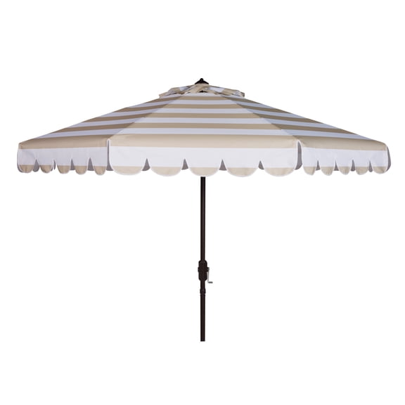 Safavieh Ramona 9ft Crank Metal Outdoor Umbrella in Beige and White