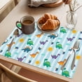 thumbnail image 3 of Cartoon Dinosaur Placemats Set of 6 Watercolor Green Orange Dino Sun Striped Place Mats Indoor Wipeable Table Mats Washable Dining Table Placemats for Kitchen Holiday Party Home Decor 13x19 Inch, 3 of 9