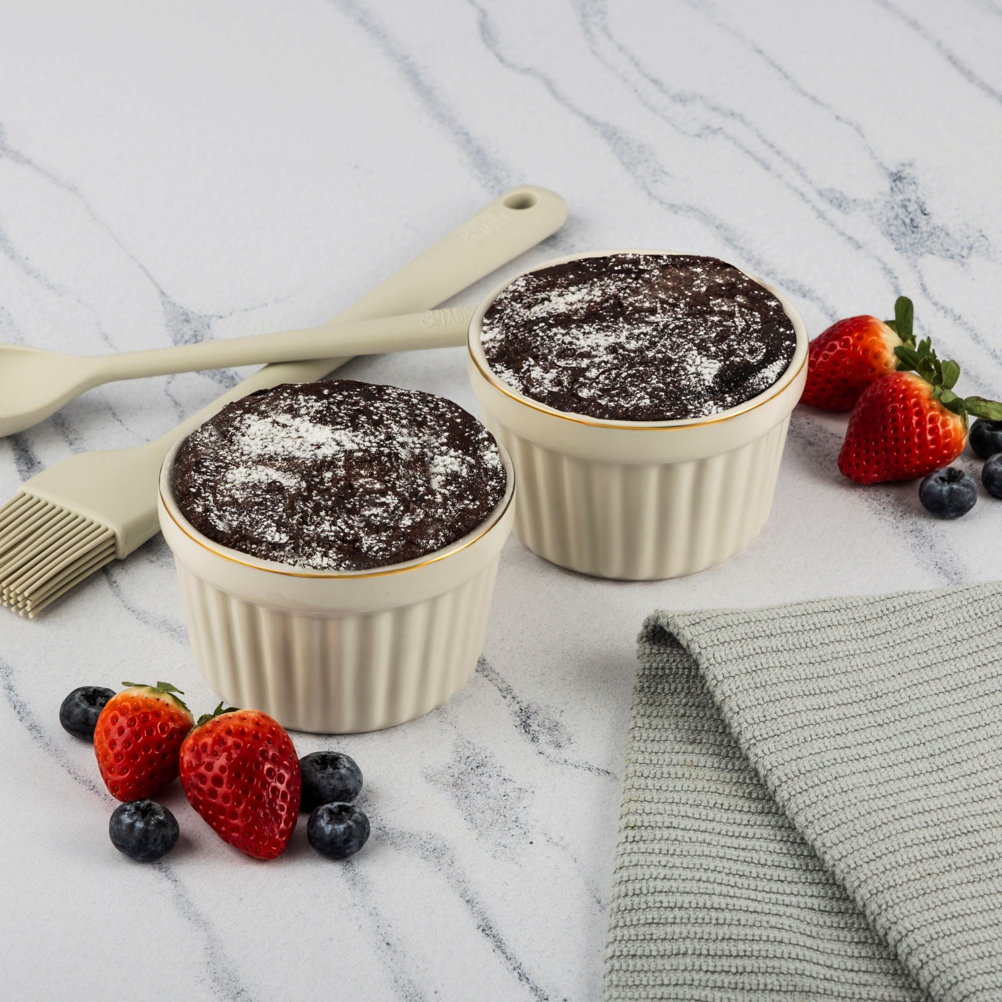 Thyme & Table Stoneware Ramekin Set, 2-Piece, 10 oz, White Ribbed