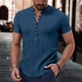 thumbnail image 4 of Men's Shirts Henley T-Shirts Long Sleeve Casual Beach Hippie Shirts Solid Color Casual Summer Beach Holiday Button Down Tops White XXL, 4 of 5