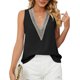 thumbnail image 1 of Camiseta sin mangas de guipur informal con cuello en V profundo, camiseta sin mangas con ribete de encaje para mujer, verano, 1 of 8