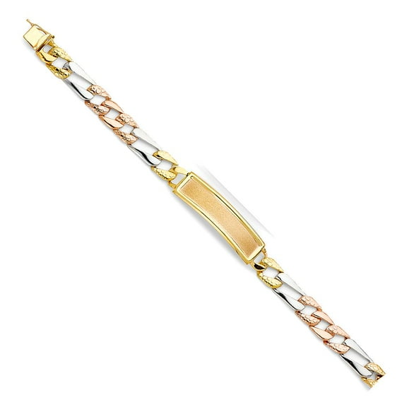 14K 3C Stamp Figaro Link ID Bracelet - 8"