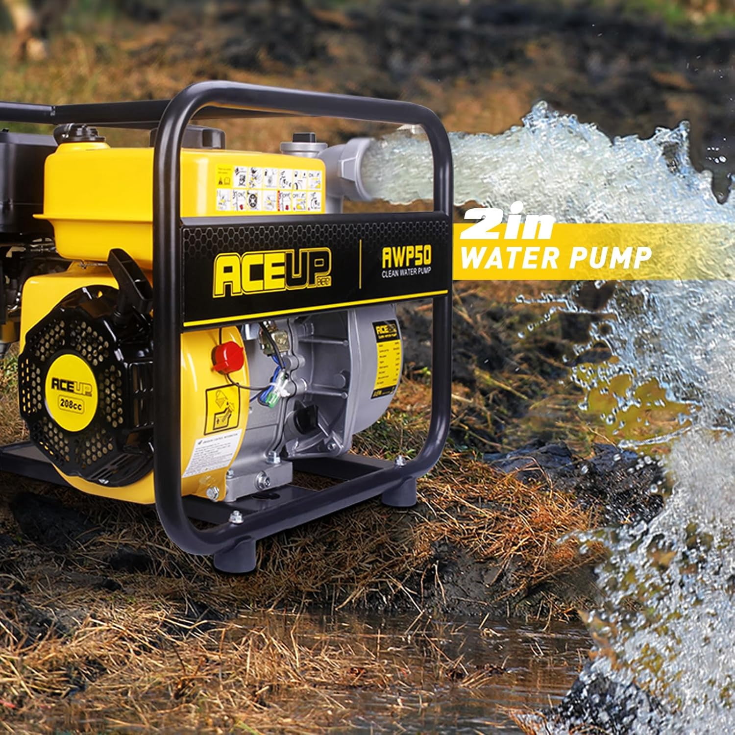 Aceup Energy Gas Water Pump 2 Inch, 158 GPM 7HP Gasoline Powered Water Pump, 208cc Portable Irrigation Pump, EPA Certified
